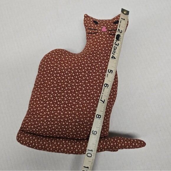 Handmade Plush Stuffed Brown Fabric Sly Cat 10" Folk Art Country Decor - Picture 7 of 8
